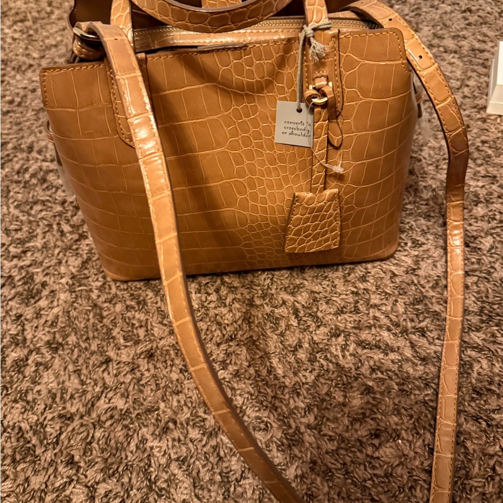 Crocodile Embossed Tan Leather Handbag